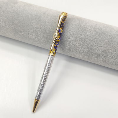 999 Handcrafted Pure Silver Blue-Gold Ballpoint Pen Shriramsilverworks