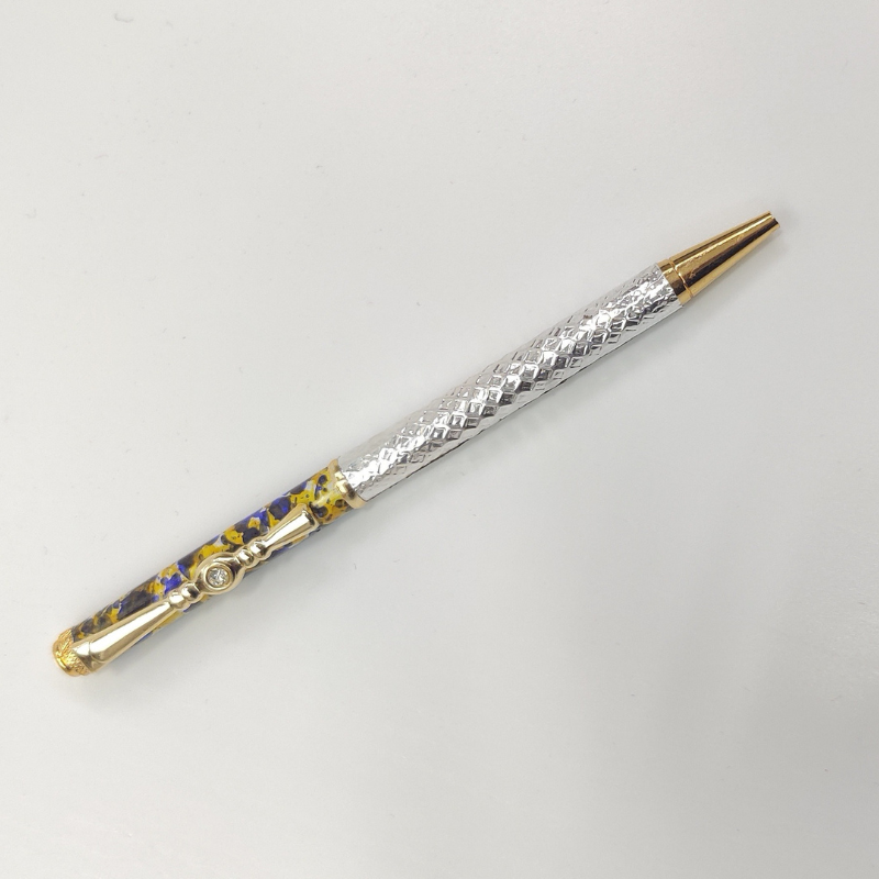 999 Handcrafted Pure Silver Blue-Gold Ballpoint Pen Shriramsilverworks
