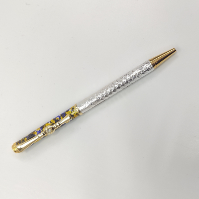 999 Handcrafted Pure Silver Blue-Gold Ballpoint Pen Shriramsilverworks