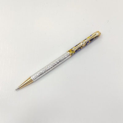 999 Handcrafted Pure Silver Blue-Gold Ballpoint Pen Shriramsilverworks