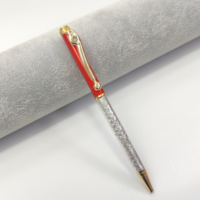 999 Pure Silver Ballpoint Pen Majestic Red Shriramsilverworks