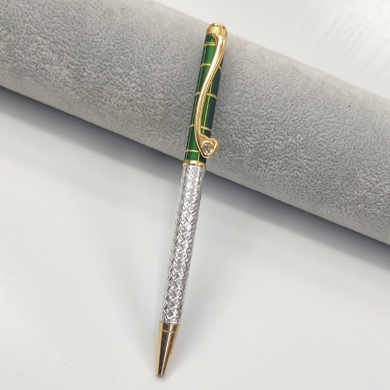 999 Pure Silver Ballpoint Pen Regal Green Shriramsilverworks