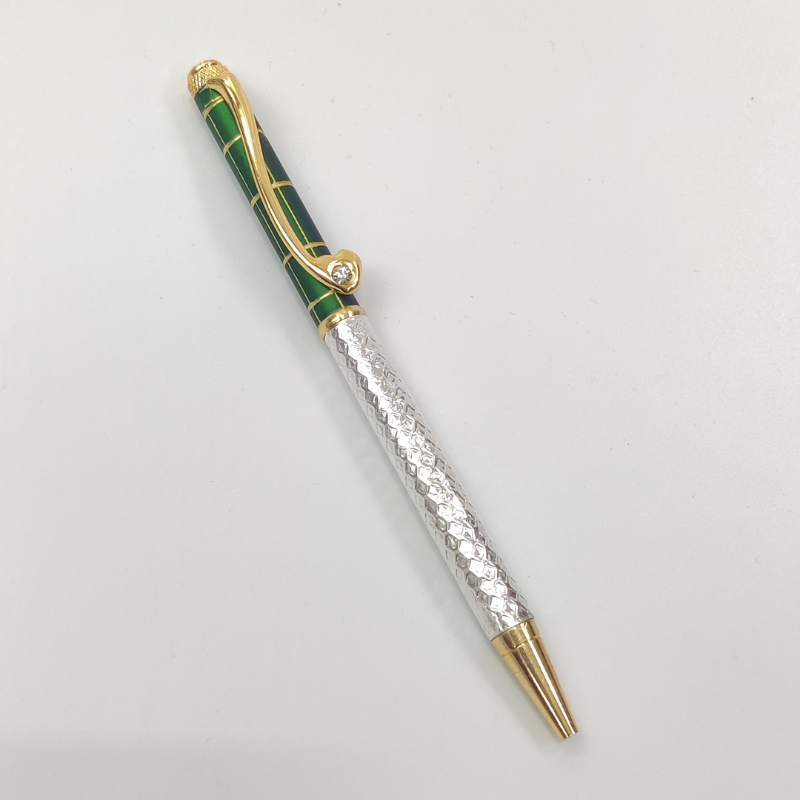 999 Pure Silver Ballpoint Pen Regal Green Shriramsilverworks