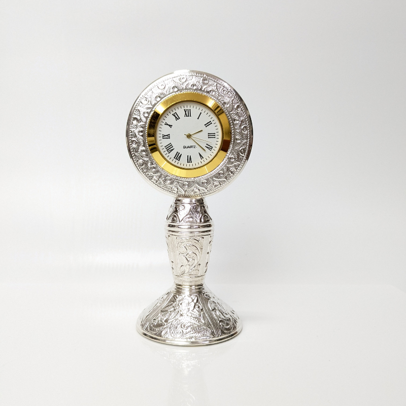 Heritage Handcrafted Silver Table Clock Shriramsilverworks