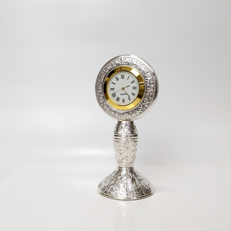 Heritage Handcrafted Silver Table Clock Shriramsilverworks