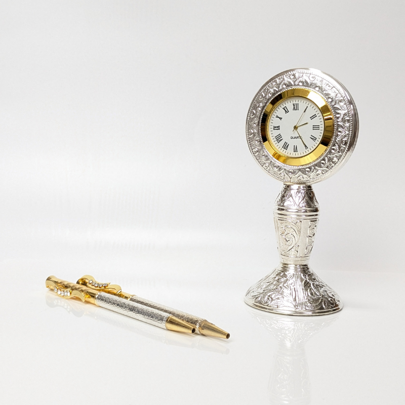 Heritage Handcrafted Silver Table Clock Shriramsilverworks