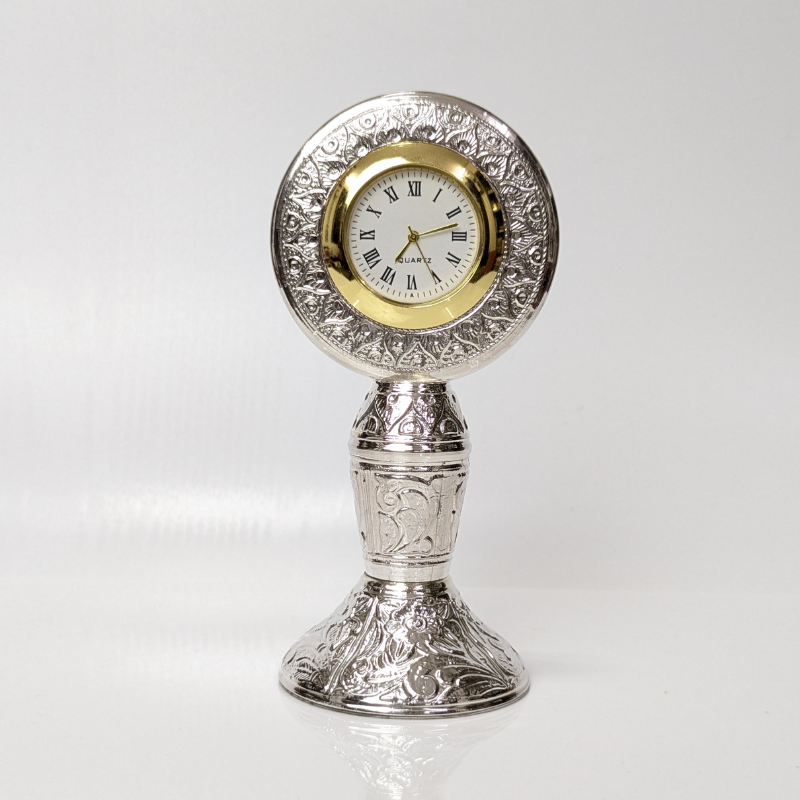 Heritage Handcrafted Silver Table Clock Small Shriramsilverworks