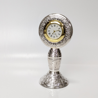 Heritage Handcrafted Silver Table Clock Small Shriramsilverworks