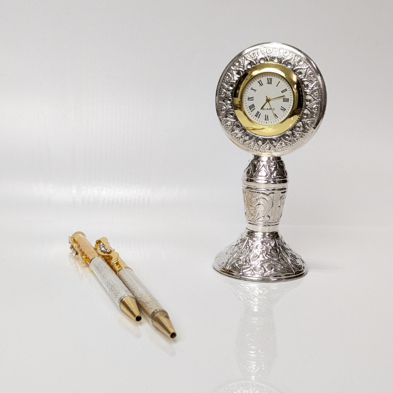 Heritage Handcrafted Silver Table Clock Small Shriramsilverworks