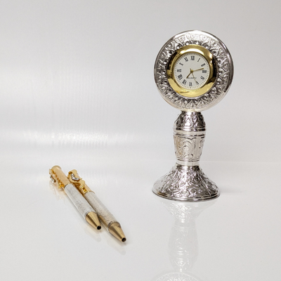 Heritage Handcrafted Silver Table Clock Small Shriramsilverworks